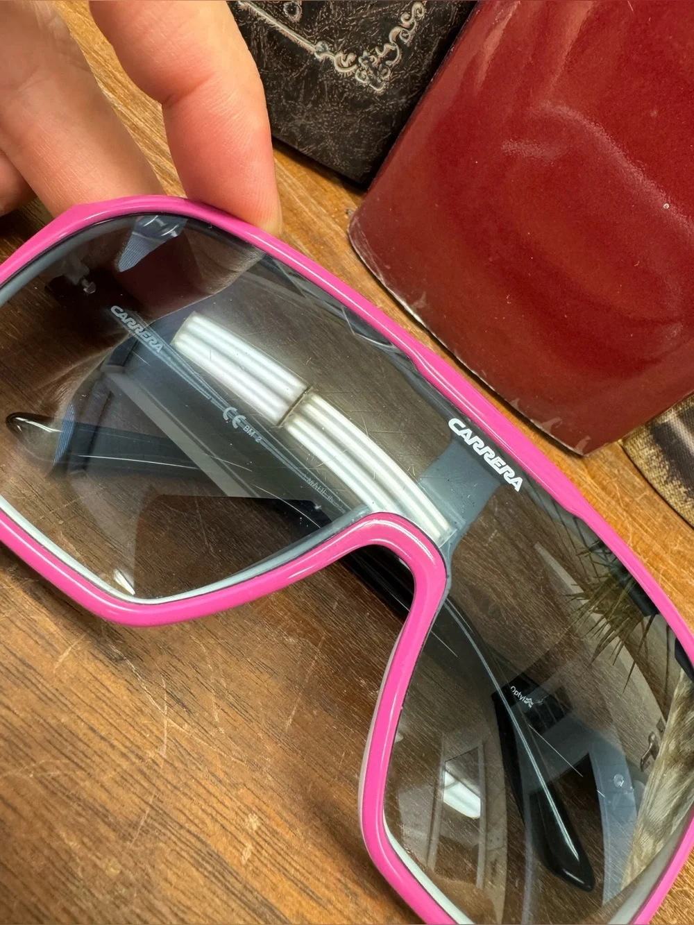 Carrera Aviator Glasses Purple Pink Front Frame Black Temples Light Dark Lenses